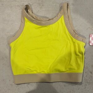 Outdoor Voices Neon Yellow and Beige Sports Bra